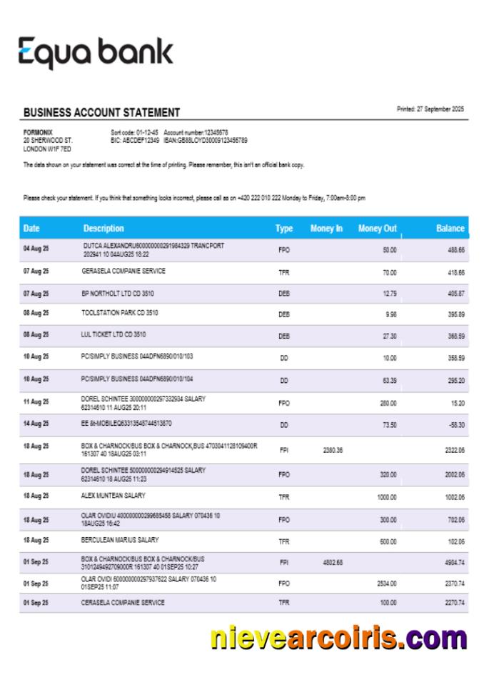 Equabank bank firm account statement